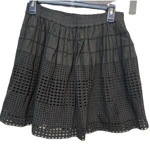 Madewell Black Eyelet Lined Pull-On Pleated Mini Skirt Size S 100% Cotton